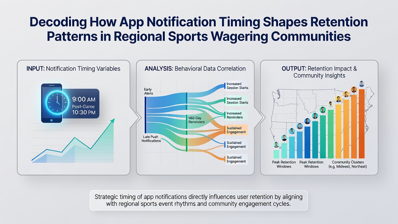 Data visualization charts displaying retention rates based on notification timing across different regional sports wagering communities