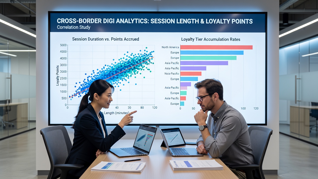 Analytics dashboard displaying correlation graphs between session duration and loyalty points in digital table games